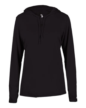 Badger Women's B-Core Hooded Long Sleeve T-Shirt. 4165 - Black