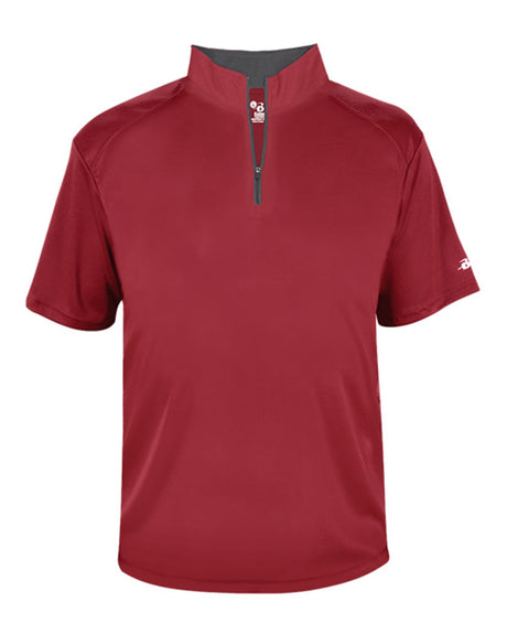 Badger Men's B-Core Short Sleeve Quarter-Zip. 4199 - Red/ Graphite