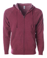Independent Trading Co. Unisex Special Blend Raglan Full-Zip Hooded Sweatshirt. PRM33SBZ - Crimson