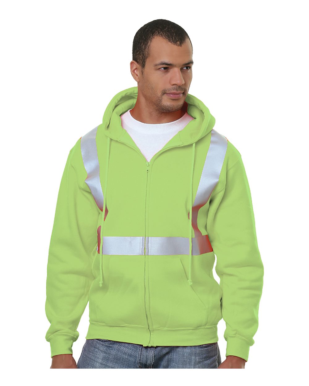 Bayside Men's USA-Made Hi-Visibility Full-Zip Hooded Sweatshirt. 3790 - Lime Green