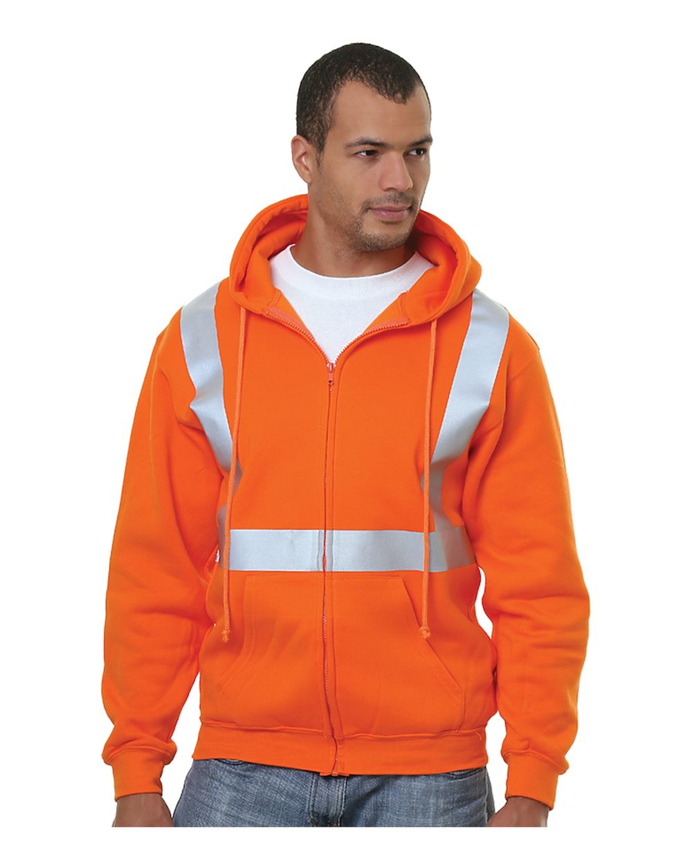 Bayside Men's USA-Made Hi-Visibility Full-Zip Hooded Sweatshirt. 3790 - Bright Orange