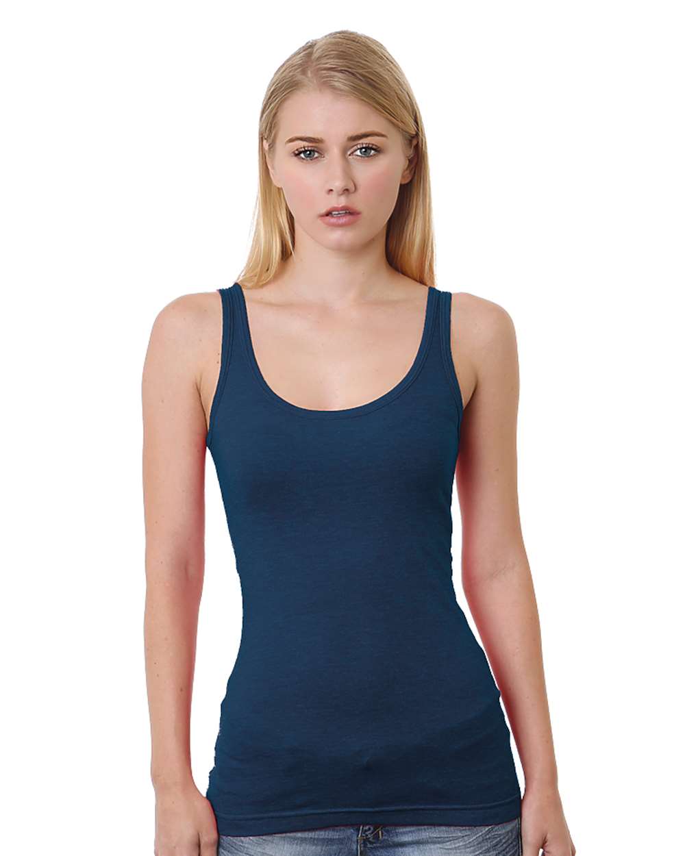 Bayside Women's USA-Made Tank Top. 3410 - Heather Navy