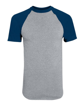 Augusta Sportswear Youth Raglan Baseball Jersey. 424 - Athletic Heather/ Navy