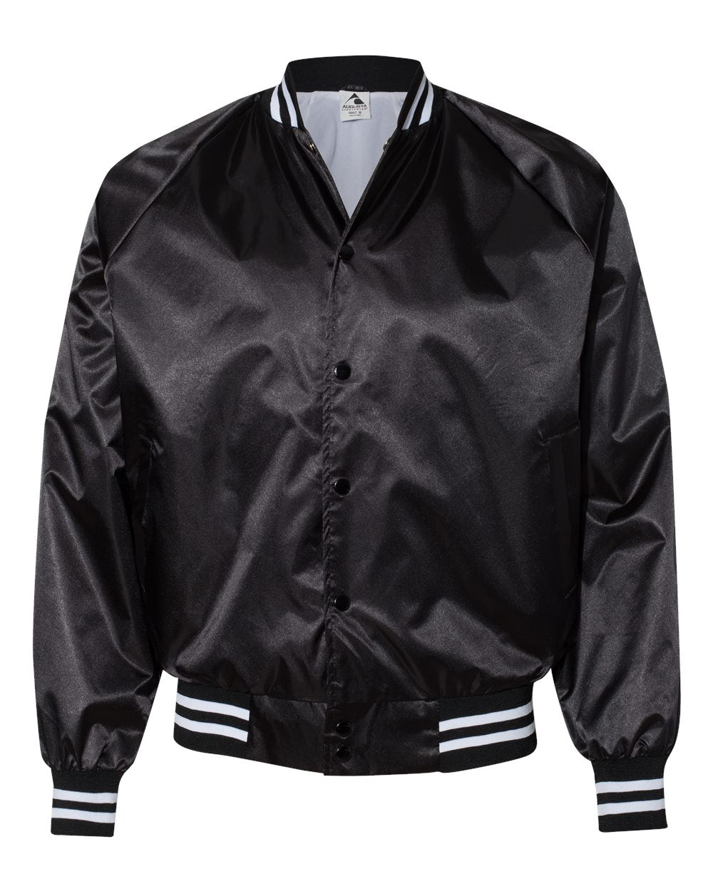 Augusta Sportswear Unisex Satin Baseball Jacket Striped Trim. 3610 - Black/ White