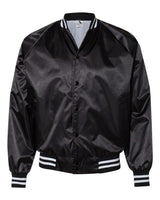 Augusta Sportswear Unisex Satin Baseball Jacket Striped Trim. 3610 - Black/ White