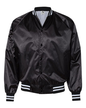 Augusta Sportswear Unisex Satin Baseball Jacket Striped Trim. 3610 - Black/ White