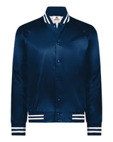 Augusta Sportswear Unisex Satin Baseball Jacket Striped Trim. 3610 - Navy/ White