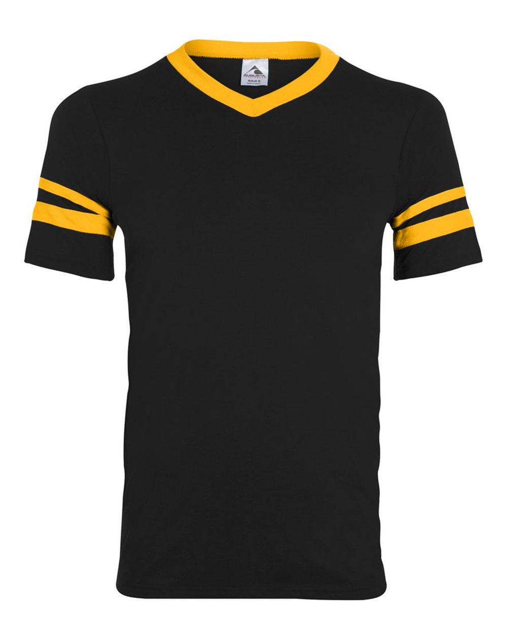 Augusta Sportswear V-Neck Jersey with Striped Sleeves. 360 - Black/ Gold