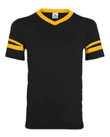 Augusta Sportswear V-Neck Jersey with Striped Sleeves. 360 - Black/ Gold