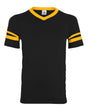 Augusta Sportswear V-Neck Jersey with Striped Sleeves. 360 - Black/ Gold