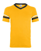 Augusta Sportswear V-Neck Jersey with Striped Sleeves. 360 - Gold/ Black/ White