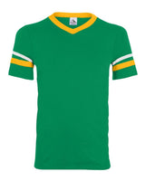 Augusta Sportswear V-Neck Jersey with Striped Sleeves. 360 - Kelly/ Gold/ White