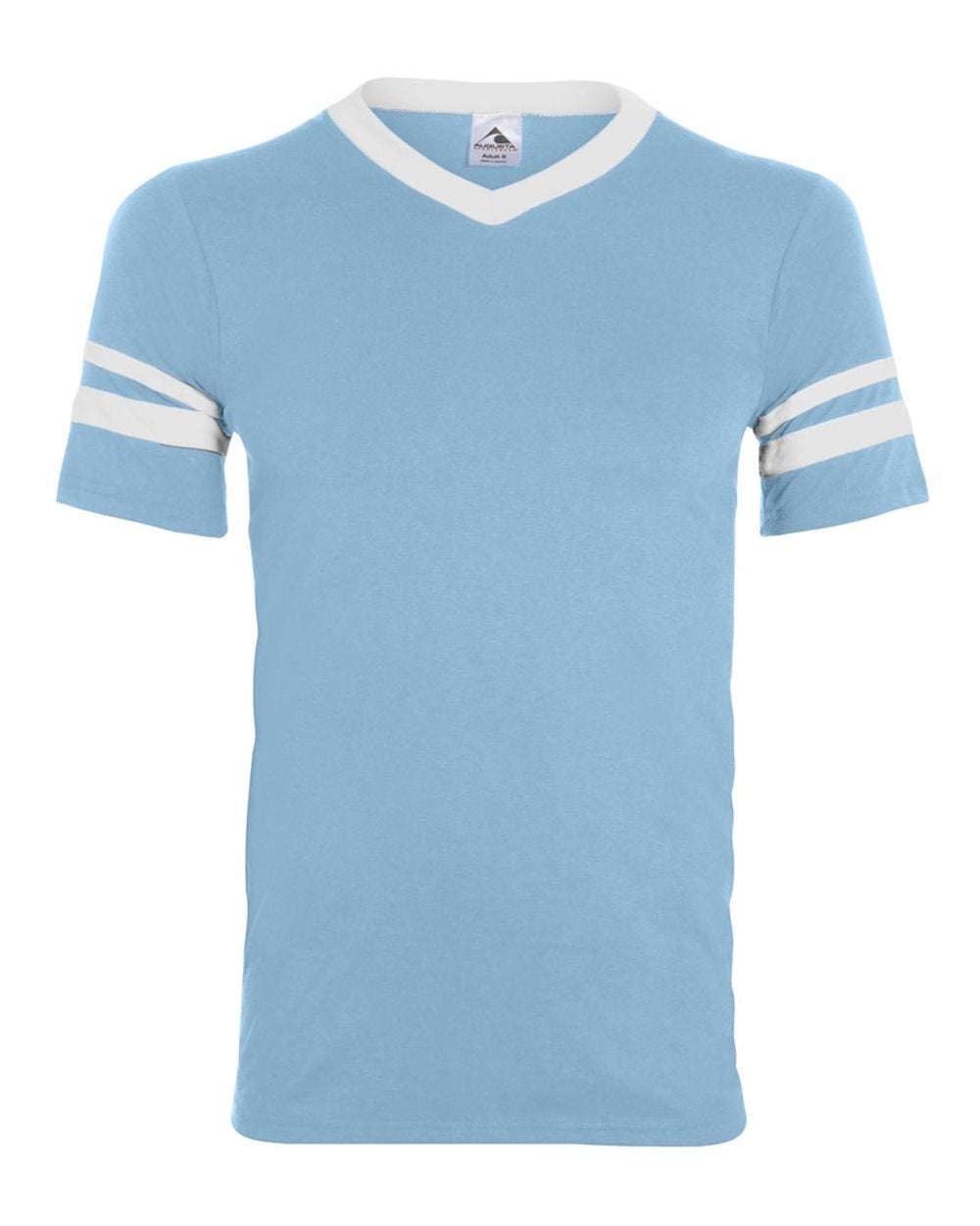 Augusta Sportswear V-Neck Jersey with Striped Sleeves. 360 - Light Blue/ White