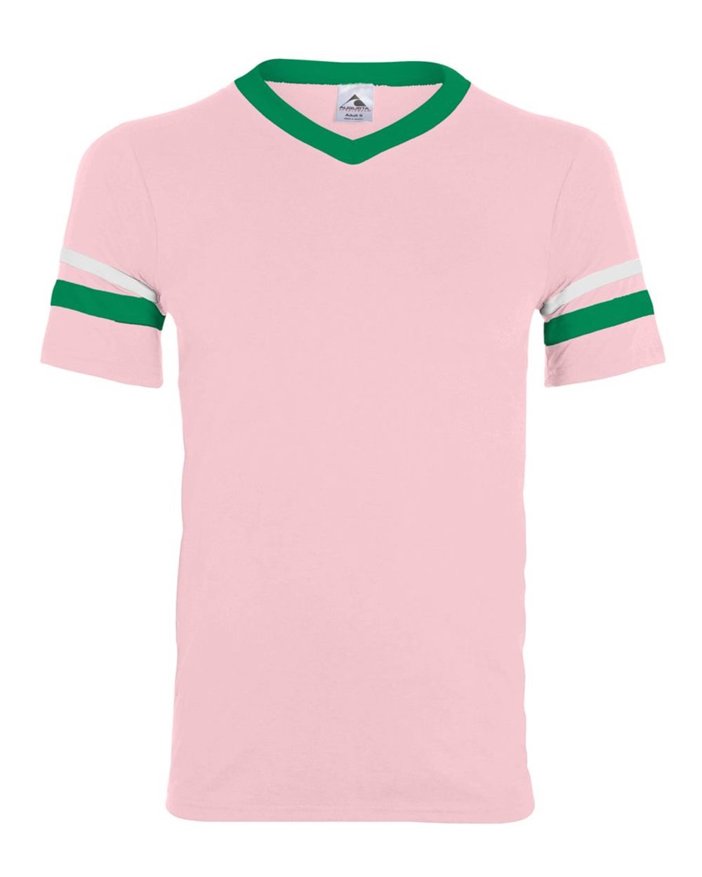 Augusta Sportswear V-Neck Jersey with Striped Sleeves. 360 - Light Pink/ Kelly/ White