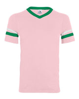 Augusta Sportswear V-Neck Jersey with Striped Sleeves. 360 - Light Pink/ Kelly/ White