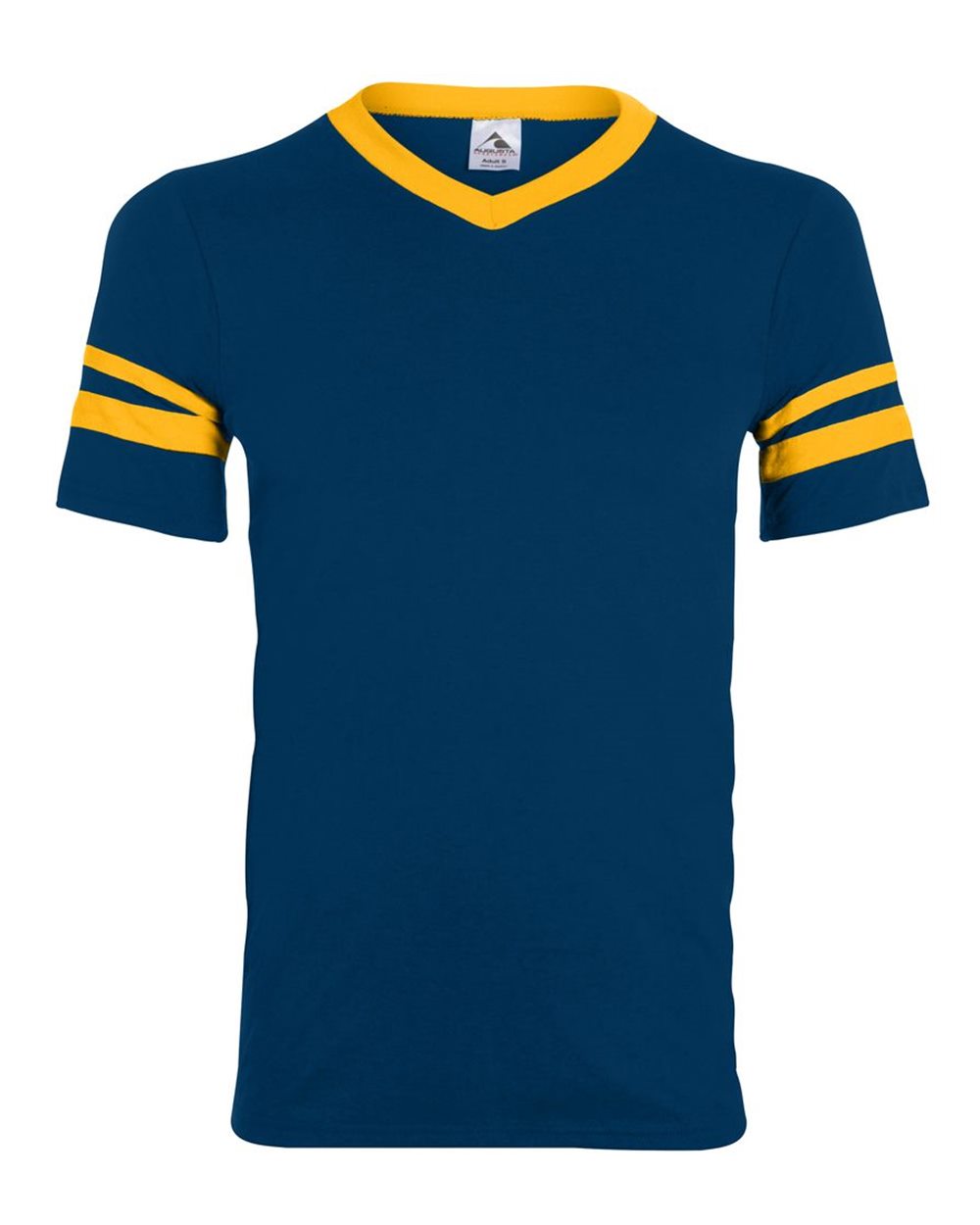 Augusta Sportswear V-Neck Jersey with Striped Sleeves. 360 - Navy/ Gold