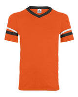 Augusta Sportswear V-Neck Jersey with Striped Sleeves. 360 - Orange/ Black/ White