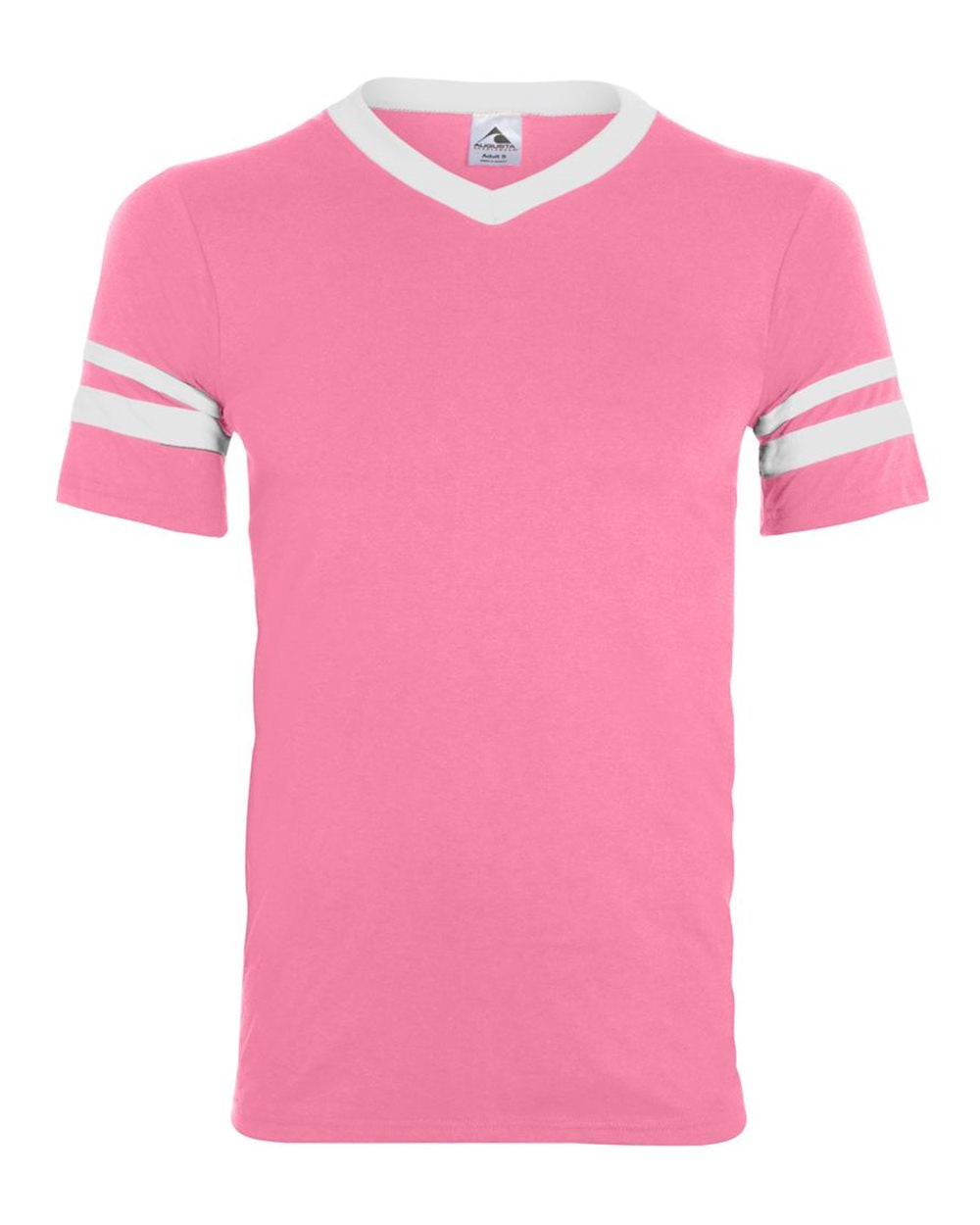 Augusta Sportswear V-Neck Jersey with Striped Sleeves. 360 - Pink/ White
