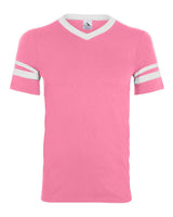 Augusta Sportswear V-Neck Jersey with Striped Sleeves. 360 - Pink/ White