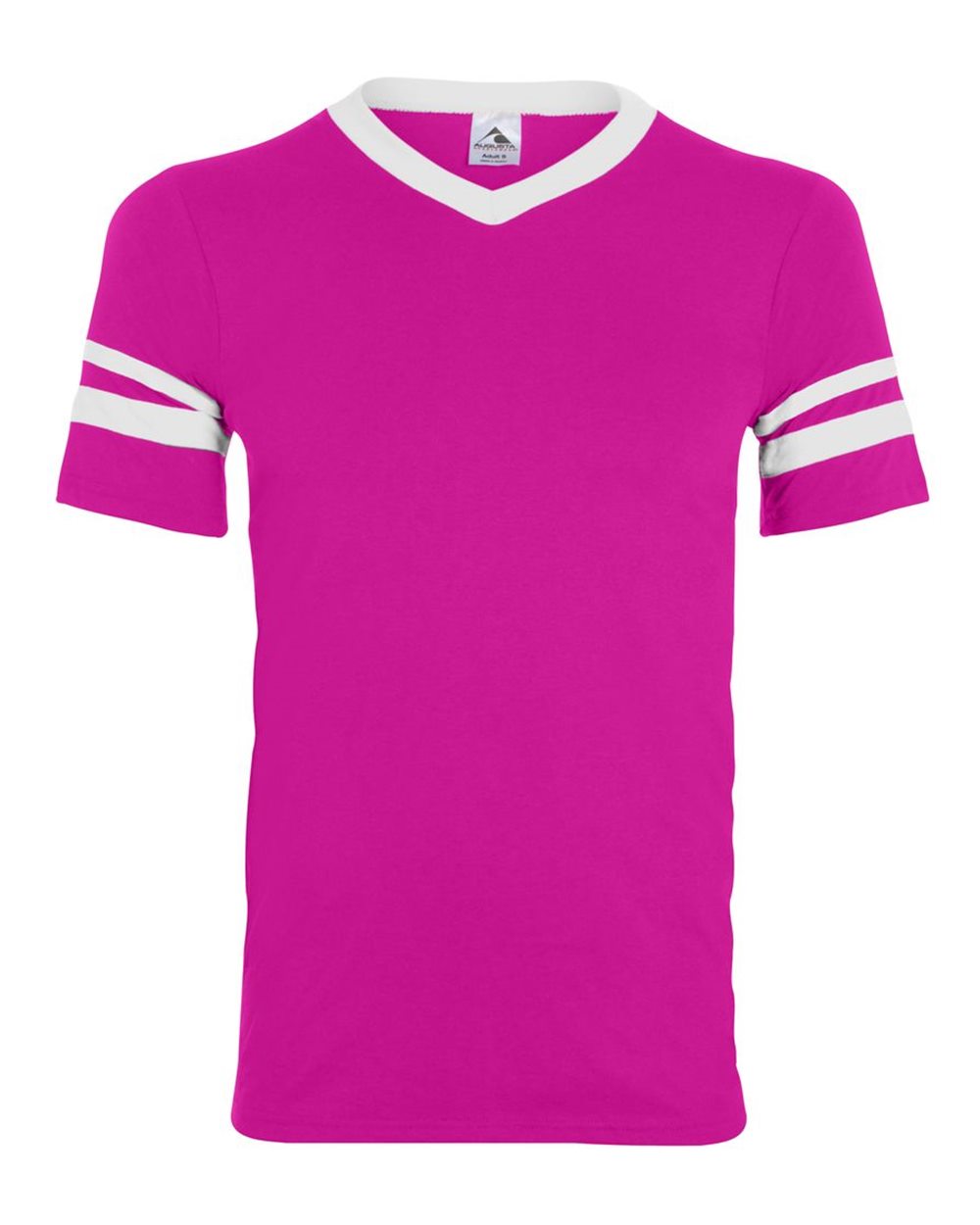 Augusta Sportswear V-Neck Jersey with Striped Sleeves. 360 - Power Pink/ White