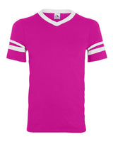 Augusta Sportswear V-Neck Jersey with Striped Sleeves. 360 - Power Pink/ White