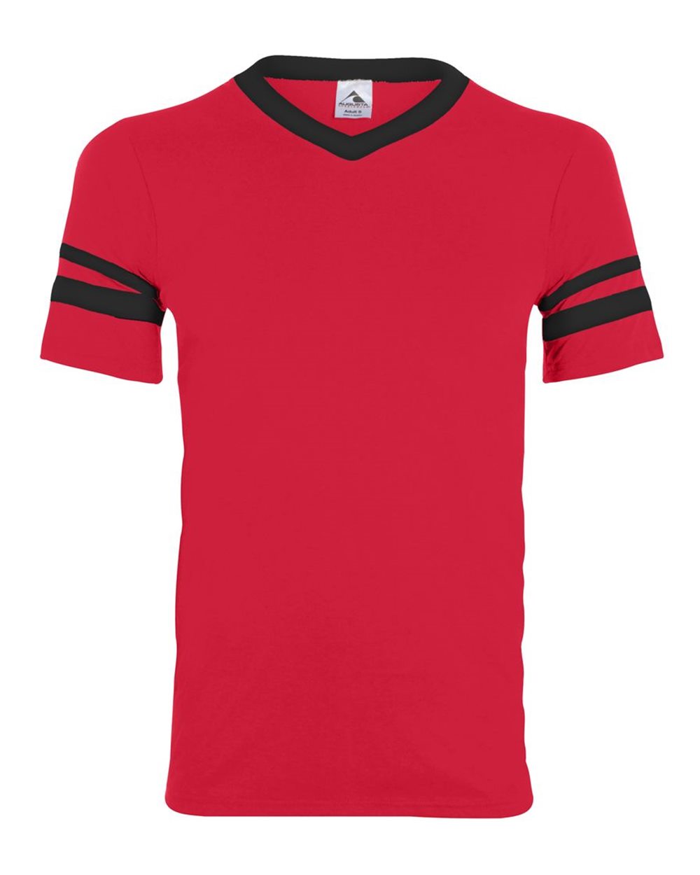 Augusta Sportswear V-Neck Jersey with Striped Sleeves. 360 - Red/ Black