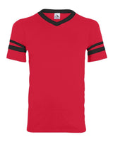 Augusta Sportswear V-Neck Jersey with Striped Sleeves. 360 - Red/ Black