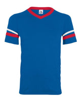 Augusta Sportswear V-Neck Jersey with Striped Sleeves. 360 - Royal/ Red/ White