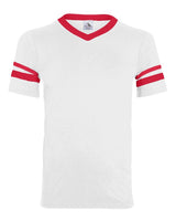 Augusta Sportswear V-Neck Jersey with Striped Sleeves. 360 - White/ Red