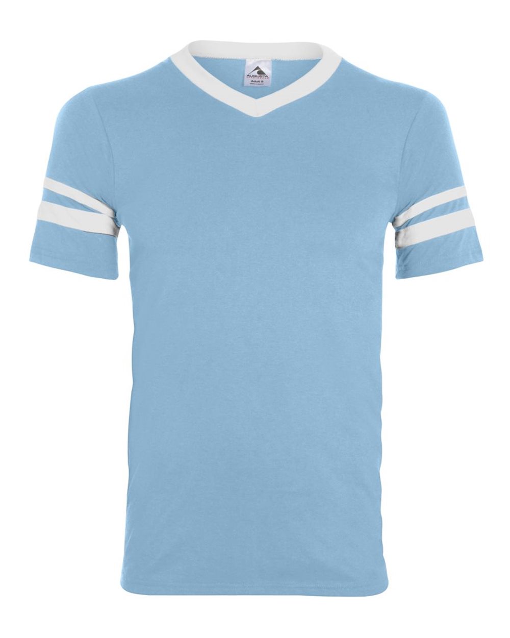 Augusta Sportswear Youth V-Neck Jersey with Striped Sleeves. 361 - Light Blue/ White