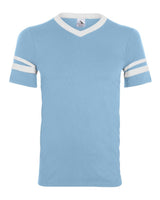 Augusta Sportswear Youth V-Neck Jersey with Striped Sleeves. 361 - Light Blue/ White