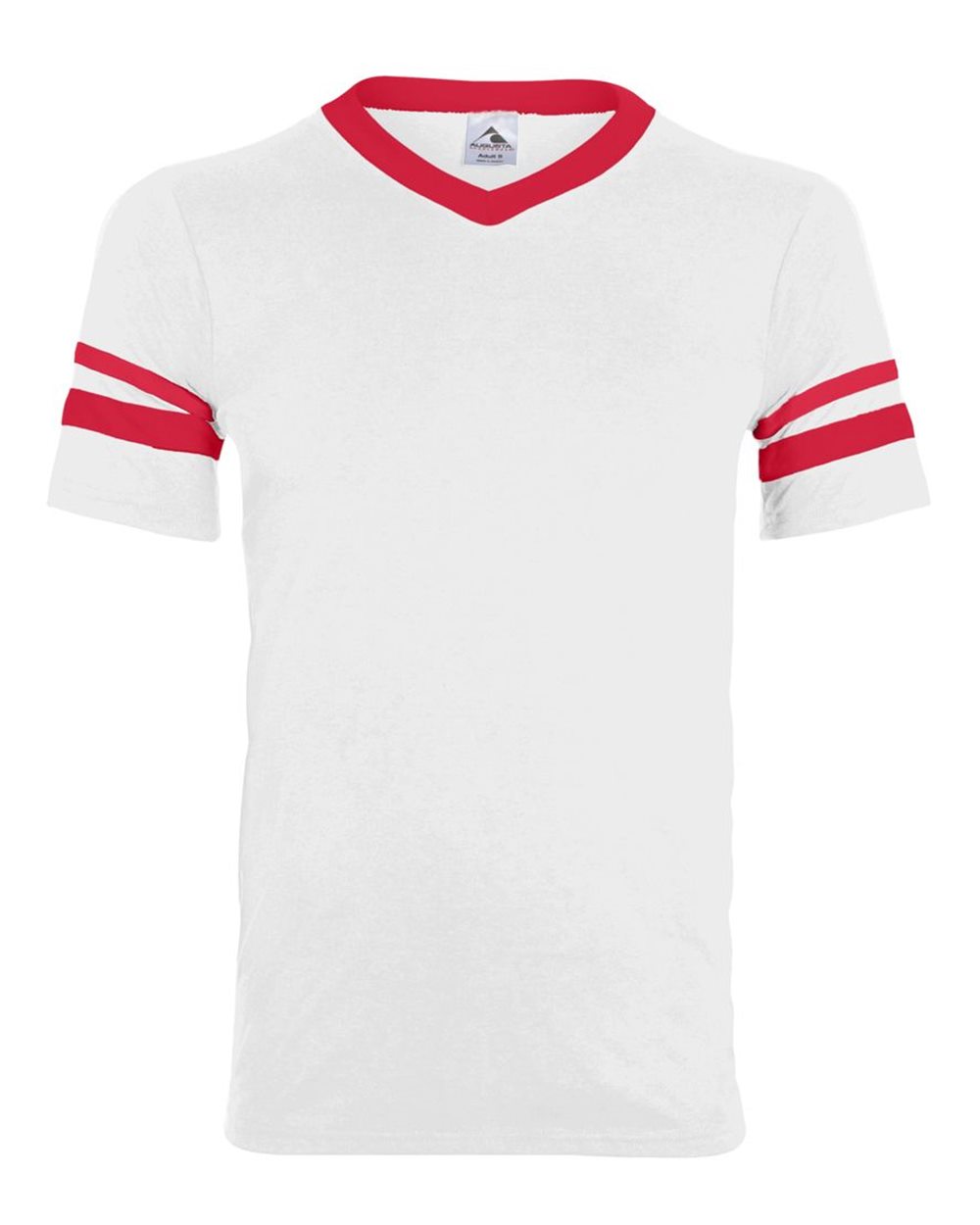 Augusta Sportswear Youth V-Neck Jersey with Striped Sleeves. 361 - White/ Red