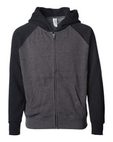 Independent Trading Co. Youth Lightweight Special Blend Raglan Zip Hood. PRM15YSBZ - Carbon/ Black