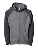 Independent Trading Co. Youth Lightweight Special Blend Raglan Zip Hood. PRM15YSBZ - Nickel/ Carbon