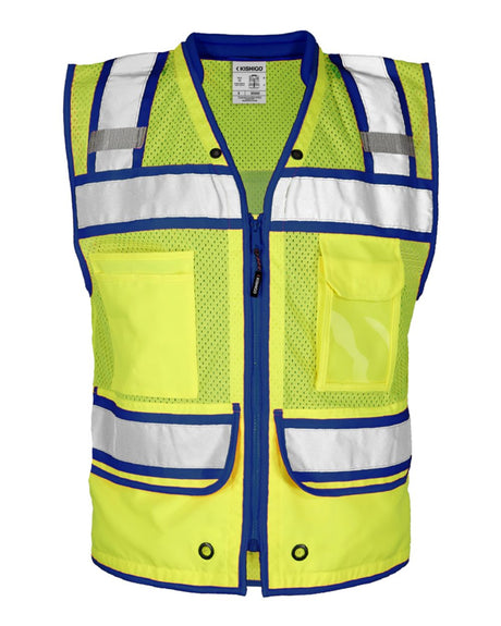 Kishigo Men's Color Contrast High Performance Surveyors Vest. S5042-5046 - Lime/ Royal Blue - S5042