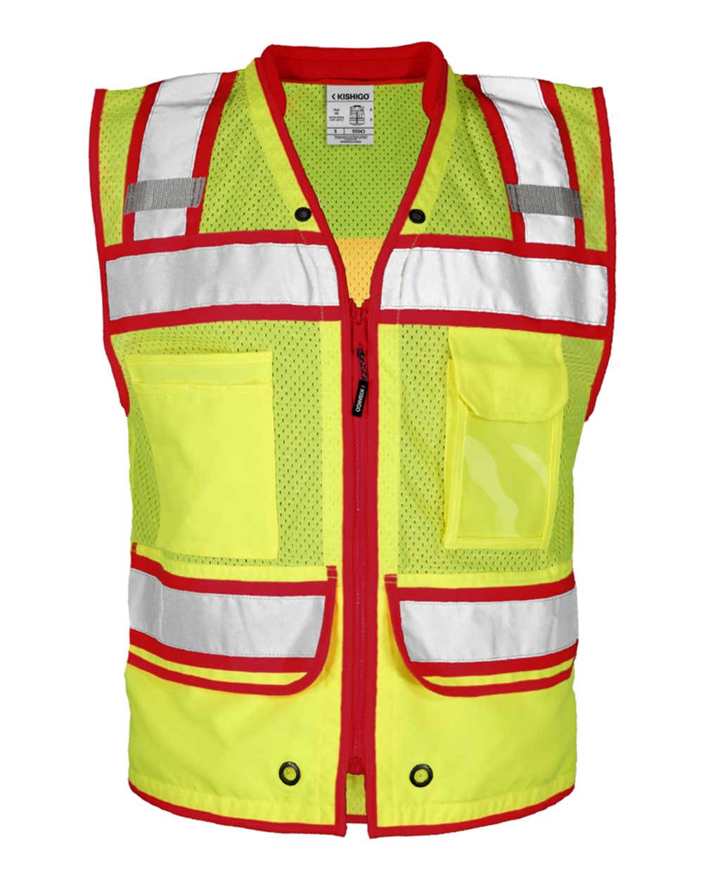 Kishigo Men's Color Contrast High Performance Surveyors Vest. S5042-5046 - Lime/ Red - S5043