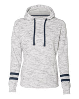 J. America Women’s Mélange Fleece Striped-Sleeve Hooded Sweatshirt. 8674 - White/ Navy