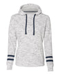 J. America Women’s Mélange Fleece Striped-Sleeve Hooded Sweatshirt. 8674 - White/ Navy