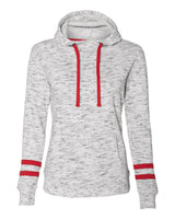 J. America Women’s Mélange Fleece Striped-Sleeve Hooded Sweatshirt. 8674 - White/ Red