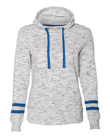 J. America Women’s Mélange Fleece Striped-Sleeve Hooded Sweatshirt. 8674 - White/ Royal