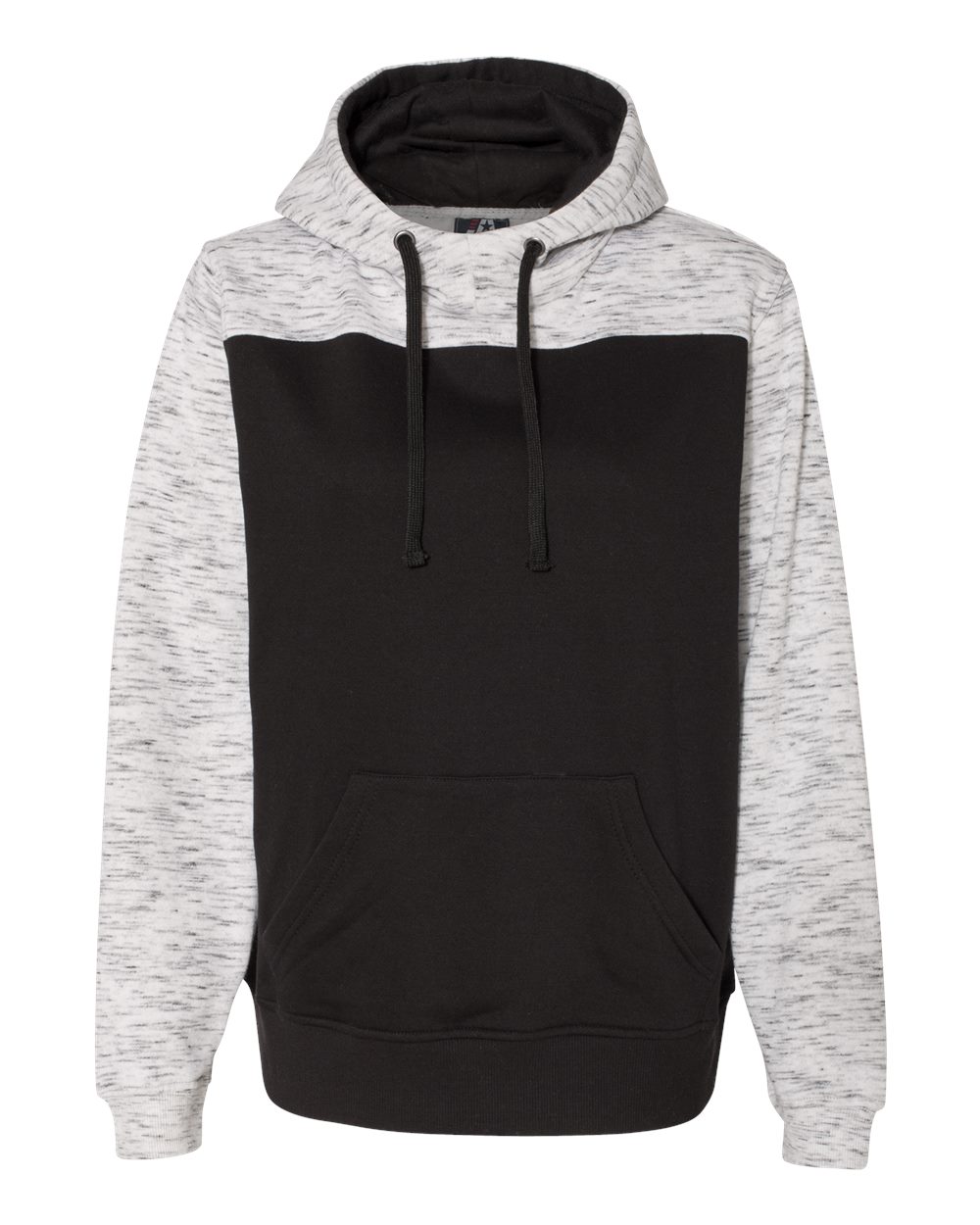 J. America Men's Mélange Fleece Colorblocked Hooded Sweatshirt. 8676 - Black/ White