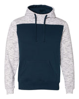 J. America Men's Mélange Fleece Colorblocked Hooded Sweatshirt. 8676 - Navy/ White