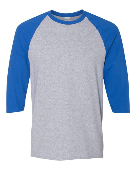 Gildan Unisex Heavy Cotton™ Raglan Three-Quarter Sleeve T-Shirt. 5700 - Sport Grey/ Royal