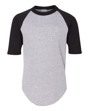 Augusta Sportswear Youth Three-Quarter Sleeve Baseball Jersey. 4421 - Athletic Heather/ Black