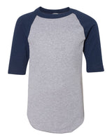 Augusta Sportswear Youth Three-Quarter Sleeve Baseball Jersey. 4421 - Athletic Heather/ Navy