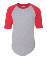 Augusta Sportswear Youth Three-Quarter Sleeve Baseball Jersey. 4421 - Athletic Heather/ Red