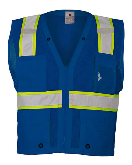 Kishigo Unisex EV Series® Enhanced Visibility Multi-Pocket Mesh Vest. B100-111 - Royal Blue/ Lime - B102