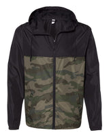 Independent Trading Co. Men's Lightweight Windbreaker Full-Zip Jacket. EXP54LWZ - Black/ Forest Camo