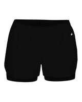 Badger Women's Double Up Shorts. 6150 - Black/ Black