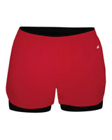 Badger Women's Double Up Shorts. 6150 - Red/ Black